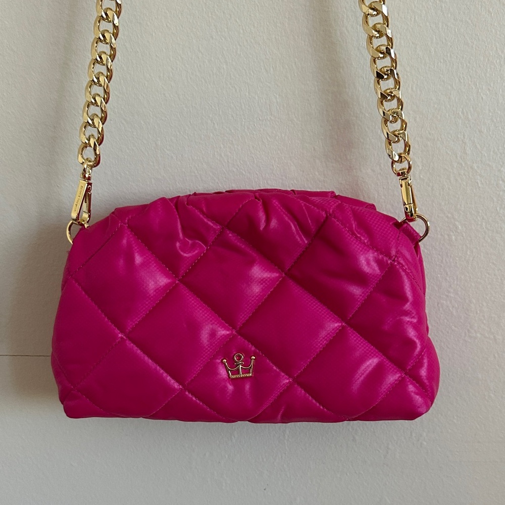 Oliver Thomas Fuchsia Quilted Shoulder Bag with Gold Chain